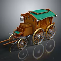 Vintage Wooden Horse Carriage With Green Roof And Golden Wheels Design