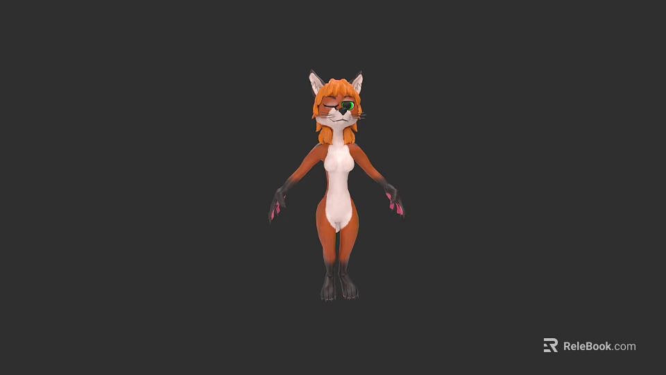 Anthropomorphic Fox Game Film Character 3D Model With Orange Fur White Belly Green Eyes 3d model 