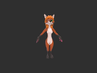 Anthropomorphic Fox Game Film Character 3D Model With Orange Fur White Belly Green Eyes 3d model