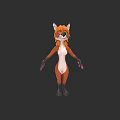 Anthropomorphic Fox Game Film Character 3D Model With Orange Fur White Belly Green Eyes