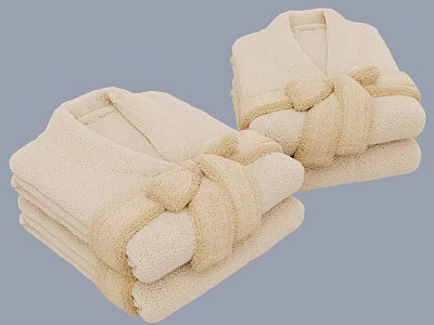 Two Folded Beige Bathrobes With Belt Tied Into Bow Against Light Blue Background 3d model