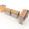 Ancient Stone Architectural Models Featuring Tiled Roofs And Detailed Walls 3d model