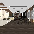 Modern Café Interior Design With Wooden Bookshelves Sofa Seating And Hanging Lights