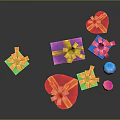 Colorful Household Gift Boxes With Decorative Ribbon Bows In Various Colors And Shapes