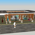 Outdoor Wooden Pergola With Lattice Roof And Stone Pavement For People Activities