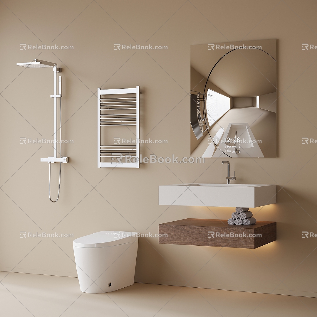 Modern Bathroom Cabinet Washstand Mirror Toilet Shower 3d model