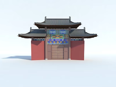 Chinese Style Entrance Gate With Red Walls Black Roof And Traditional Decorations 3d model