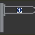 Industrial Metal Turnstile With Blue Bar And Directional Arrow Sign For Access Control