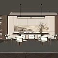 Modern Open Concept Restaurant Interior With Dining Table And Pendant Lights