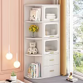 White Shelf Cabinet With Glass Doors Drawers Yellow Flowers Teddy Bear Books And Pink Wall
