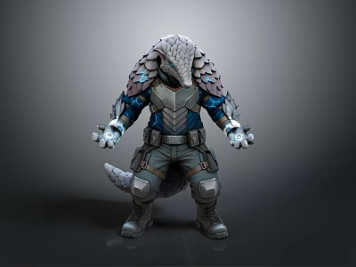3D Sci Fi Fantasy Character Armored With Scales And Mechanical Armor Design 3d model