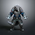 3D Sci Fi Fantasy Character Armored With Scales And Mechanical Armor Design