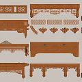 New Chinese style carved cross beam wooden beam ancient building component column arch 3d model