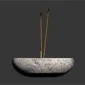 Decorative Ornament Set With Speckled Bowl Shaped Container Sand And Three Incense Sticks