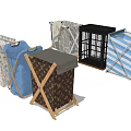 Various Foldable Laundry Baskets With Floral Striped Grid And Brand Patterns
