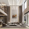Modern Duplex Living Room Interior Design With High Ceiling Large Painting Sofa And Floor Windows