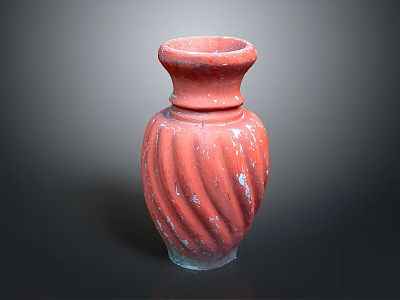Red Hand Carved Vase With Spiral Patterns And Textured Surface 3d model