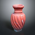 Red Hand Carved Vase With Spiral Patterns And Textured Surface