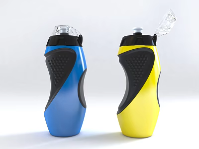 Blue And Yellow Water Bottles With Textured Grip Ergonomic Design And Transparent Straw Lid 3d model