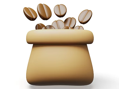 Coffee Beans Spilling From Brown Canvas Bag For Daily Household Use 3d model