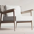 Modern Accent Chair With Wooden Frame Woven Backrest And Light Fabric Seat Cushion