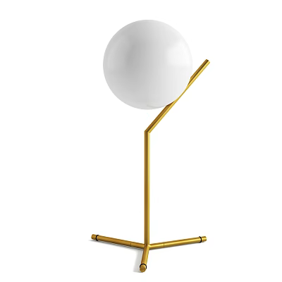 Modern White Globe Table Lamp With Golden Metal Stand And Minimalist Design 3d model