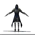 Hooded Fantasy Warrior 3D Model With Blue Silver Armor And Crossed Swords