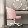 Pink Office Chair With Curved Backrest And Soft Cushion Near Dressing Table Mirror