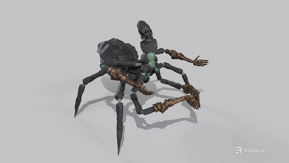 Skeleton Mechanical Spider With Multi Legs And Green Accents Design 3d model 