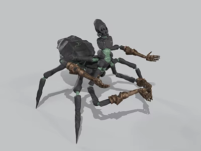 Skeleton Mechanical Spider With Multi Legs And Green Accents Design 3d model