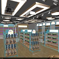 Baby Products Specialty Store with Shelves Product Displays Baby Cart Checkout Counter and Bright Lighting
