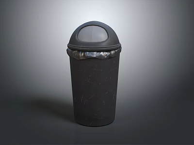 Black Modern Trash Can With Round Lid And Silver Rim Design 3d model