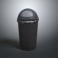 Black Modern Trash Can With Round Lid And Silver Rim Design