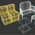 Black Tufted and Patterned Sofa Set with Gold Trim Matching Chair and Square Coffee Table