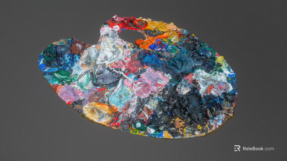 Colorful Artist Palette With Mixed Oil Paints For Art Supplies Tools 3d model 
