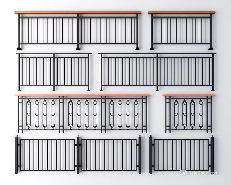 Various Metal Fence Railings Design With Decorative And Simple Style Combinations 3d model 