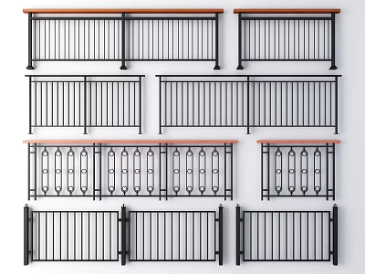 Various Metal Fence Railings Design With Decorative And Simple Style Combinations 3d model