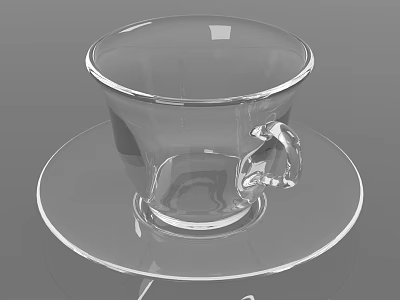 Clear Transparent Glass Cup With Handle And Matching Saucer Design 3d model