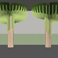 Two Modern Green Pillars With Fan Shaped Tops And Wooden Bases