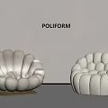 POLIFORM Modern Elegant Shell Shaped Beige White Chairs With Curved Upholstered Design 3d model