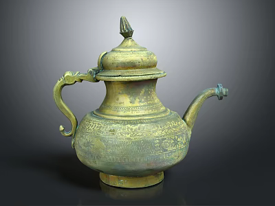 Brass Electric Teapot with Decorative Patterns Lid and Handle for Home Use 3d model