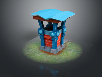 Small Structure With Blue Roof Red Brick Walls Blue Pillars Gray Base And Green Grass 3d model