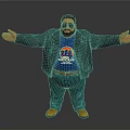 3D Character With Gray Jacket Blue Natural Gas Tee Green Pants Orange Gloves Outstretched Pose