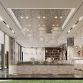 Modern Sales Office With Marble And Chandeliers And Natural Light