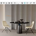Modern Round Black Table and White Curved Chairs Set with Conical Base and Gray Wall 3d model