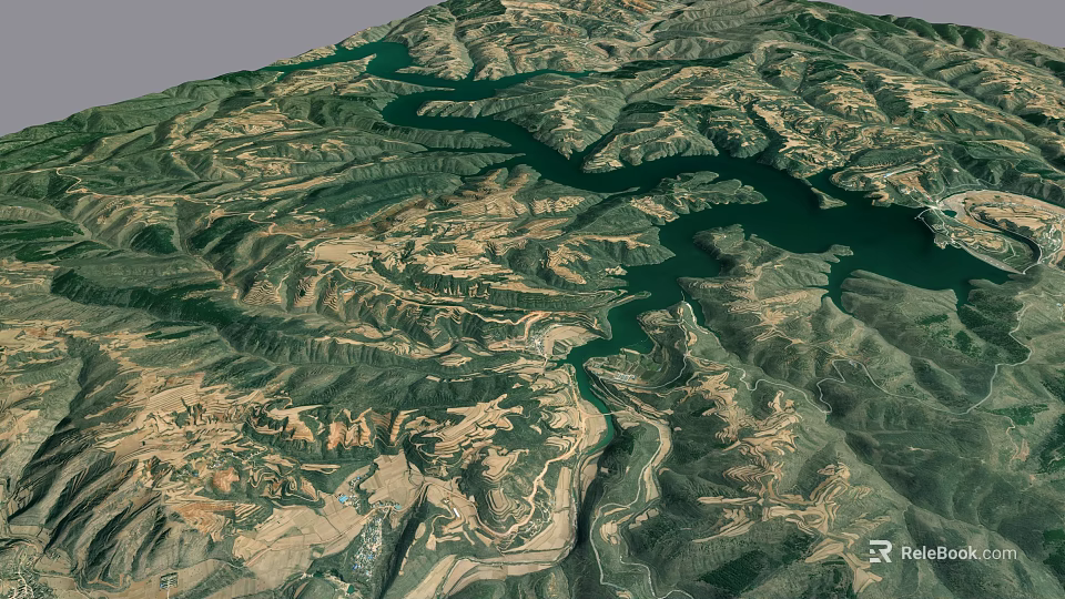 Aerial Planning of Mountainous Terrain with Winding Rivers and Natural Landscapes 3d model 