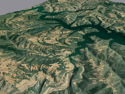Aerial Planning of Mountainous Terrain with Winding Rivers and Natural Landscapes 3d model
