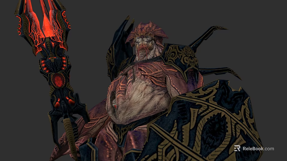 Mysterious Aquatic Animal With Red Glowing Appendages And Ornate Armor Plates 3d model 