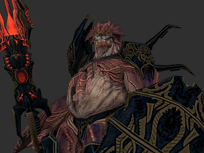 Mysterious Aquatic Animal With Red Glowing Appendages And Ornate Armor Plates 3d model