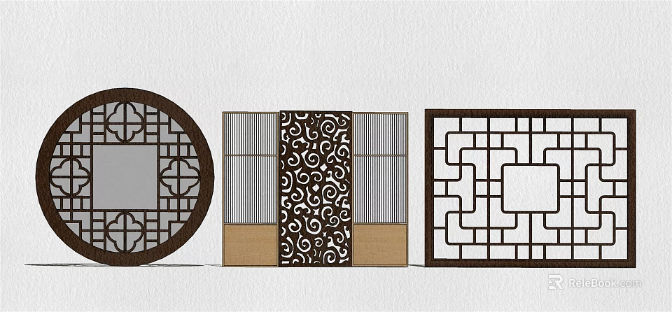 Chinese Style Room Dividers With Circular Geometric And Intricate Patterns Design 3d model 